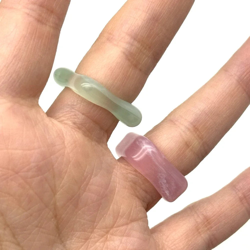 Set of 2 Vintage Y2K Pink and Blue Marbled Acrylic Geometric Square Rings 6 7.5